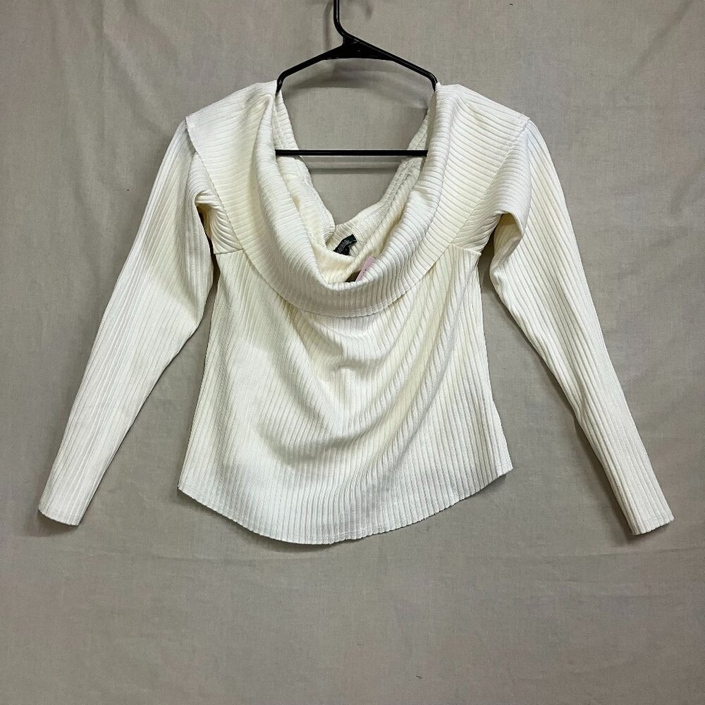 Wild Fable Women XXL Off-White Long Sleeve Ribbed Off Shoulder Sweater Shirt Top